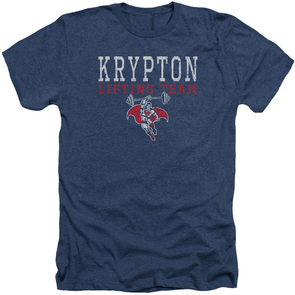 DC Comics Krpton Lifting Adult Heather 40% Poly T-shirt Front