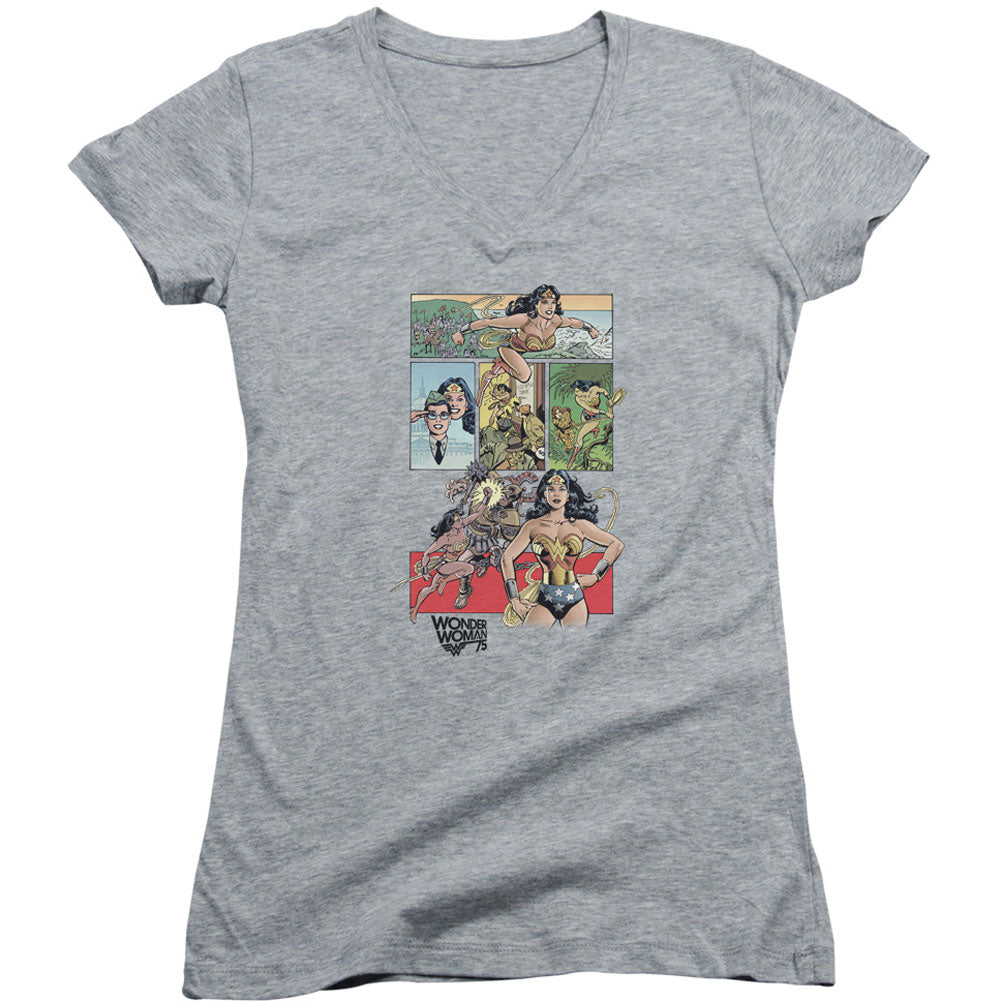Wonder Woman Ww75 Comic Page V-Neck Junior Top Front