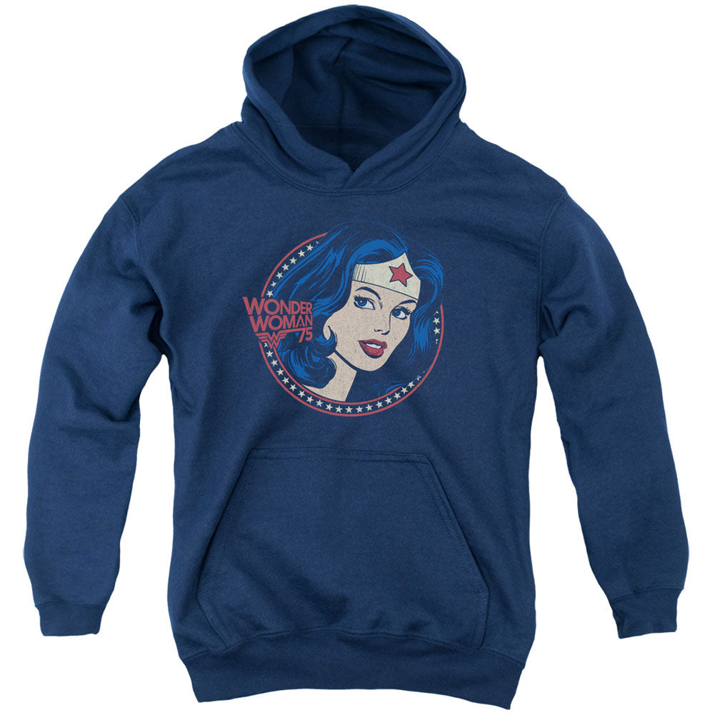 DC Comics Ww75 Starburst Portrait Youth 50% Poly Hooded Sweatshirt Front