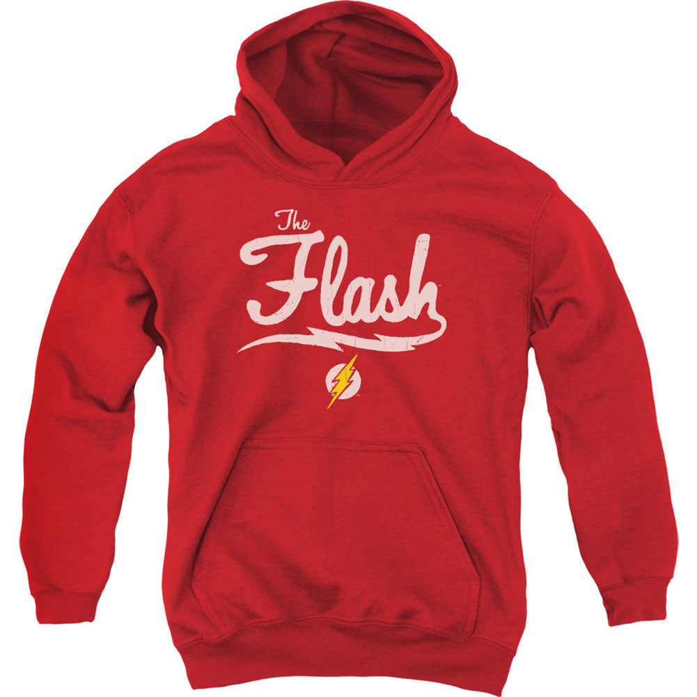 Justice League Of America Old School Flash Youth 50% Poly Hooded Sweatshirt Front