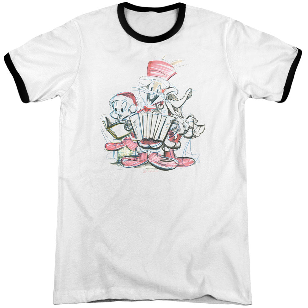 Looney Tunes Holiday Sketch Adult Ringer T-shirt Front