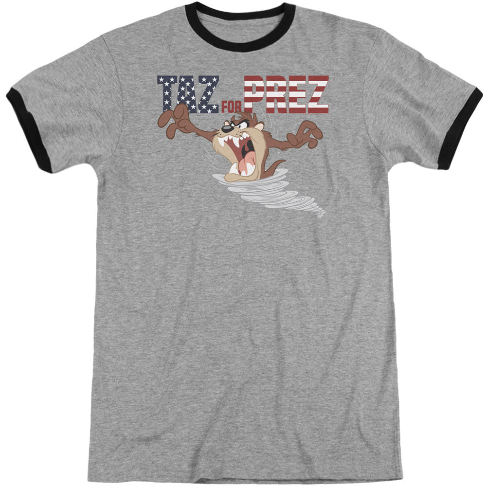 Looney Tunes Taz For Prez 3 Adult Ringer T-shirt Front