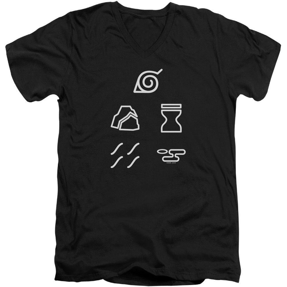 Naruto Village Symbols Adult V-Neck Slim Fit T-shirt Front