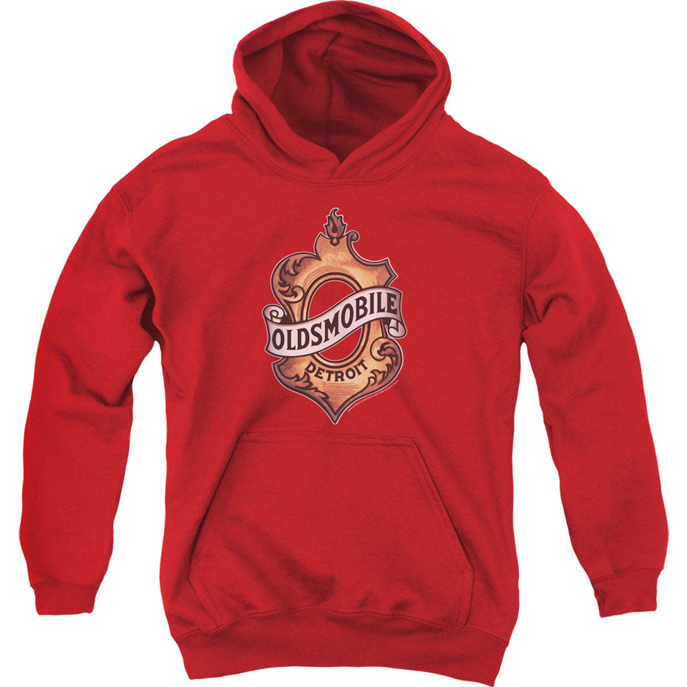 Oldsmobile Detroit Emblem Youth 50% Poly Hooded Sweatshirt Front