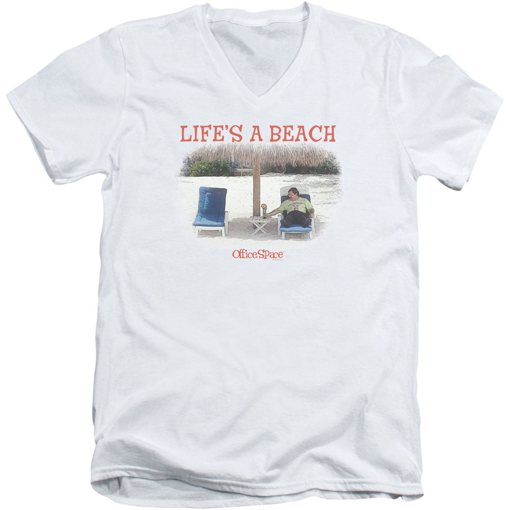Office Space Lifes A Beach Adult V-Neck Slim Fit T-shirt Front