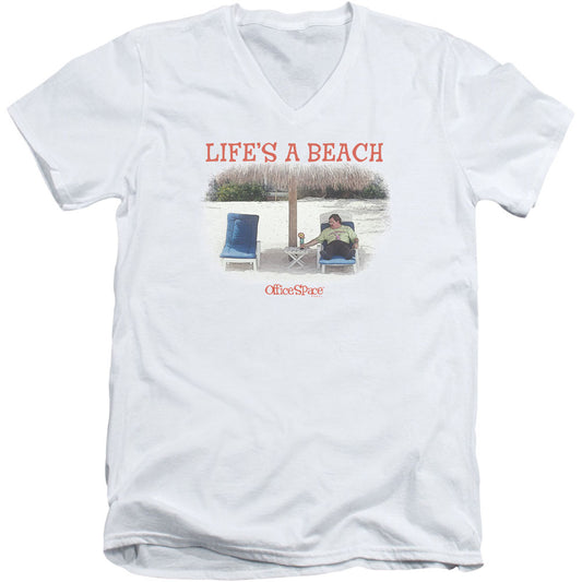 Office Space Lifes A Beach Adult V-Neck Slim Fit T-shirt Front