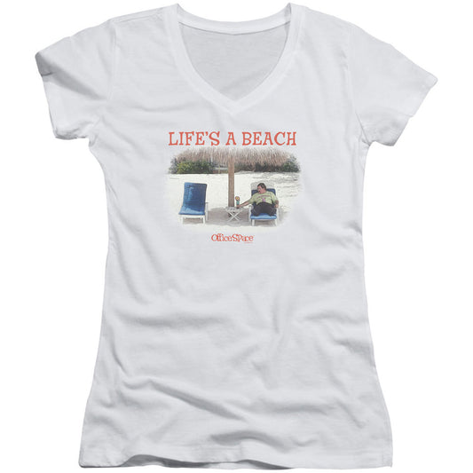 Office Space Lifes A Beach V-Neck Junior Top Front