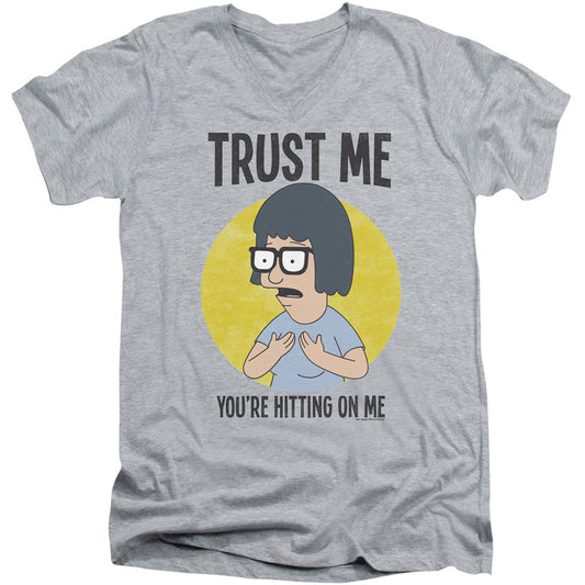 Bobs Burgers Trust Me Adult V-Neck Slim Fit T-shirt Front