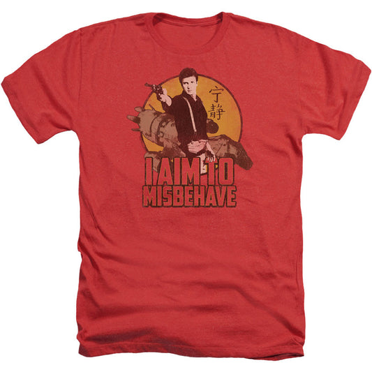 Firefly I Aim To Misbehave Adult Heather 40% Poly T-shirt Front