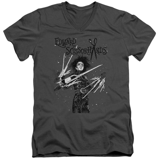 Edward Scissorhands Snowy Night Adult V-Neck Slim Fit T-shirt Front