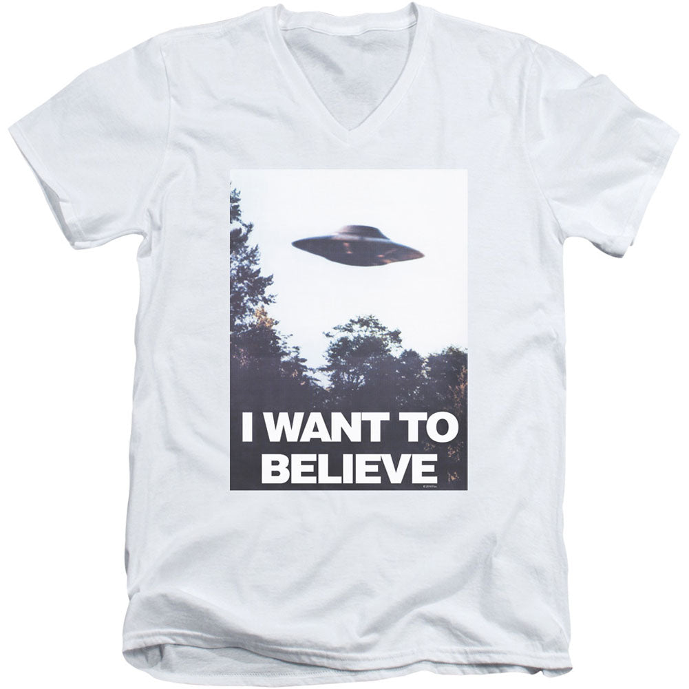 X Files Believe Poster Adult V-Neck Slim Fit T-shirt Front