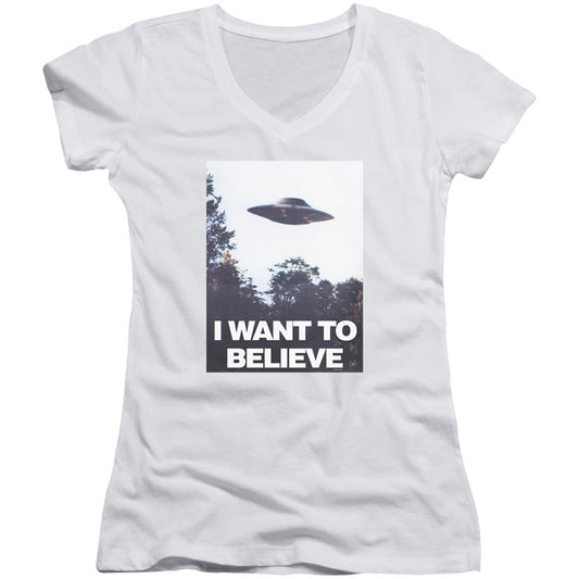 X Files Believe Poster V-Neck Junior Top Front