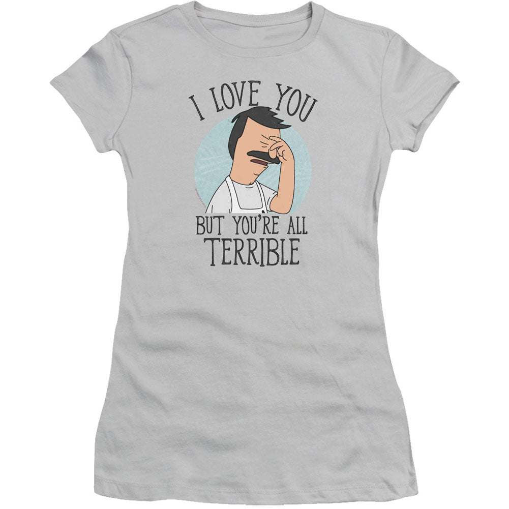 Bobs Burgers Love You Terribly Cap Sleeve Junior Top Front