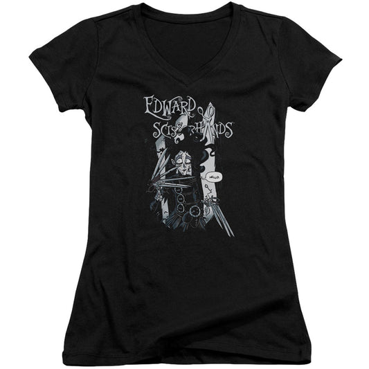 Edward Scissorhands Hello V-Neck Junior Top