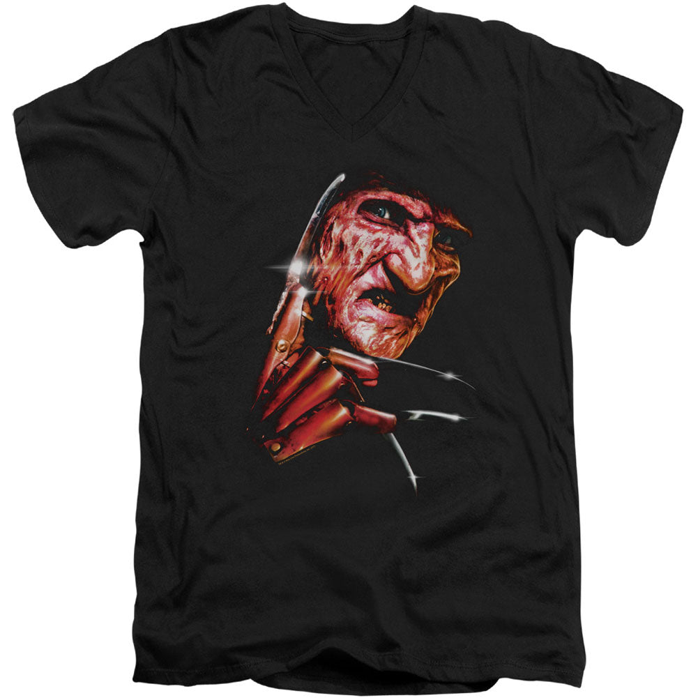 Nightmare On Elm Street Freddys Face Adult V-Neck Slim Fit T-shirt Front