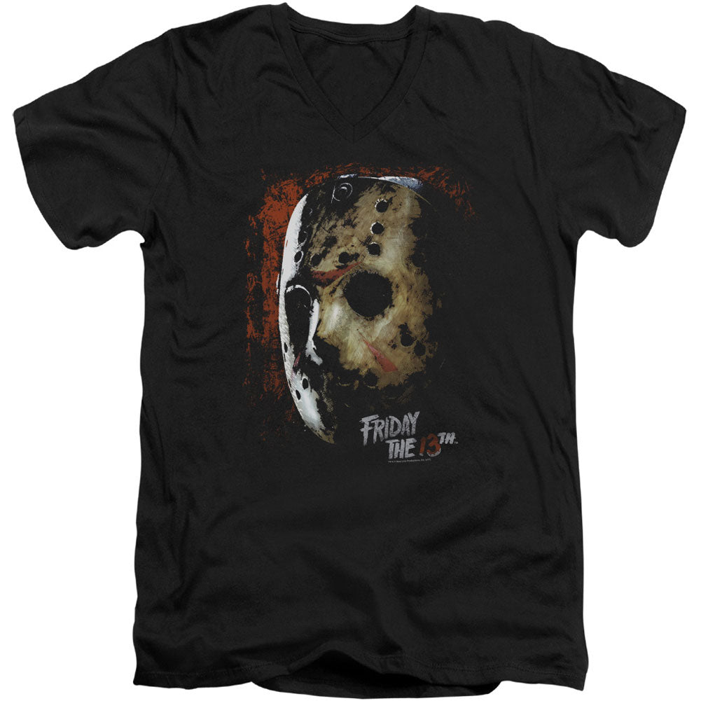 Friday The 13th Mask Of Death Adult V-Neck Slim Fit T-shirt Front