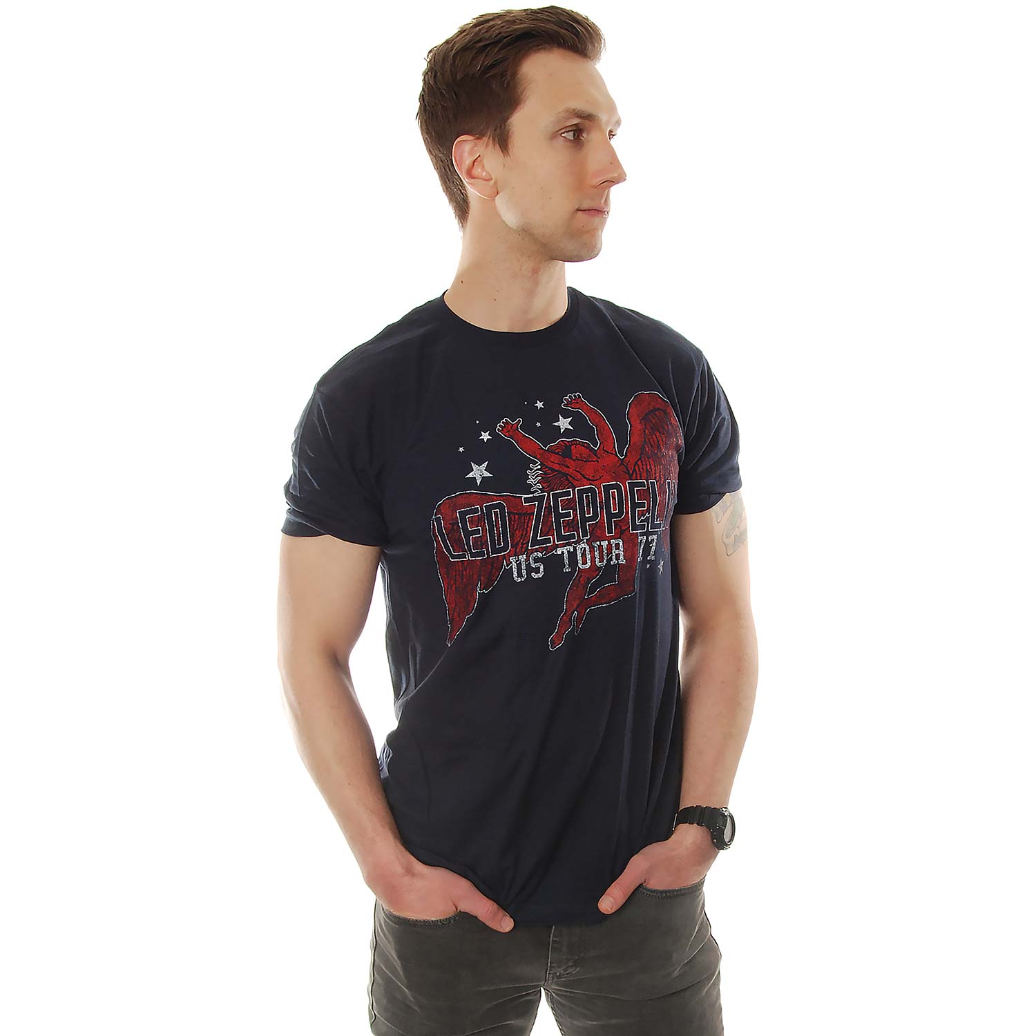 Led Zeppelin Red Icarus Stars US '77 Slim Fit T-shirt Back