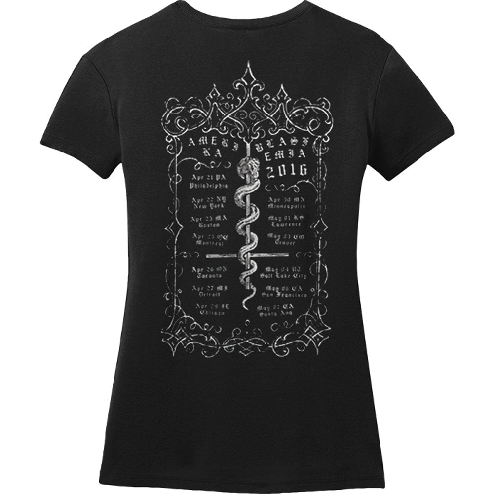 Behemoth Skull Tour Date Womens Tee (Black) Womens Tee Junior Top Back