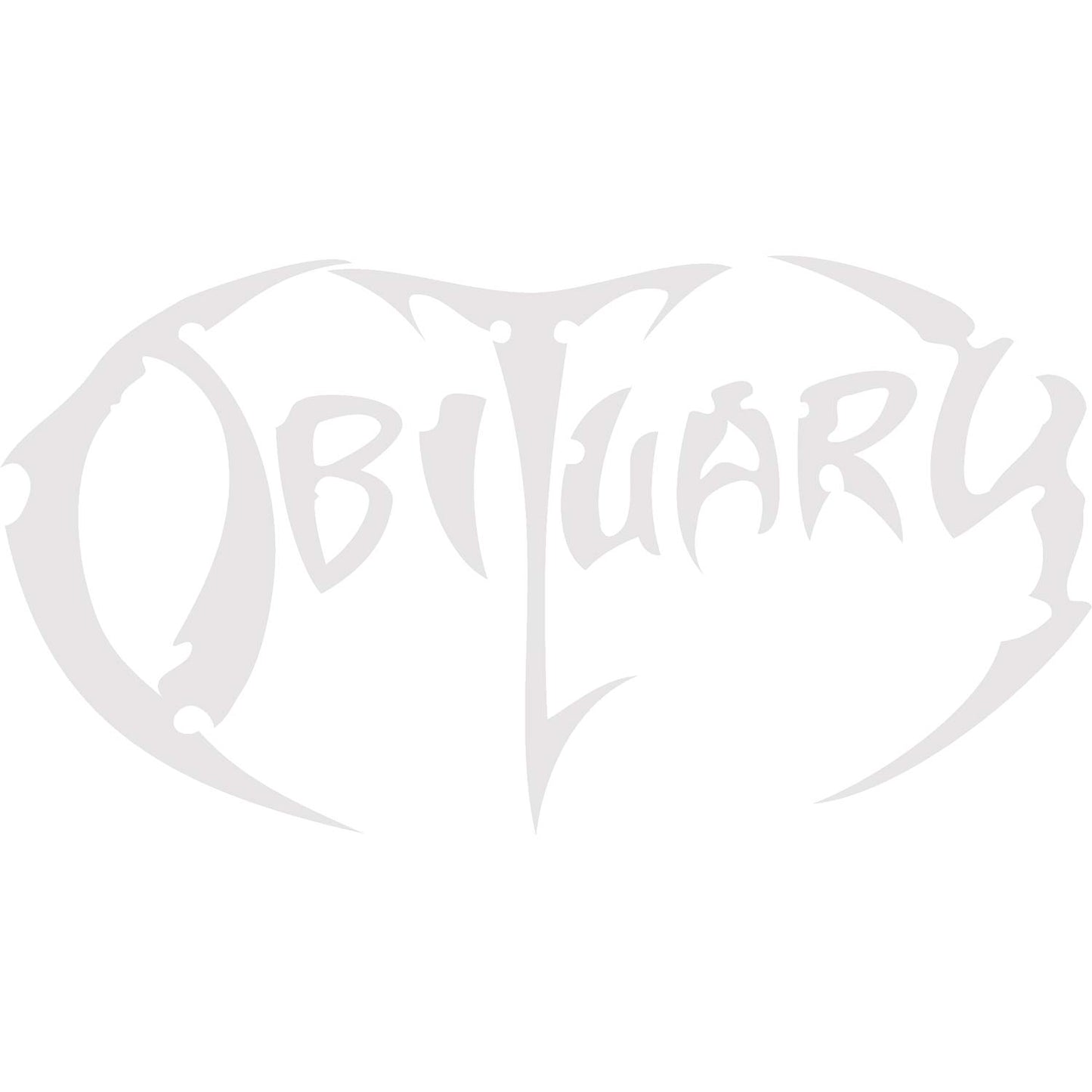 Obituary Vinyl Cut logo (White) Peel & Rub Sticker Front