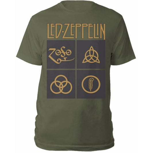 Led Zeppelin Gold Symbols In Black Square Slim Fit T-shirt Front