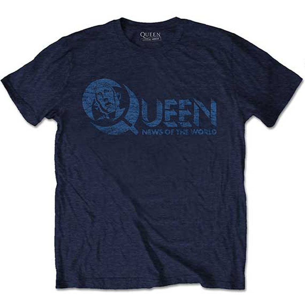 Queen News of the World 40th Vintage Logo (Back Print) Slim Fit T-shirt Front