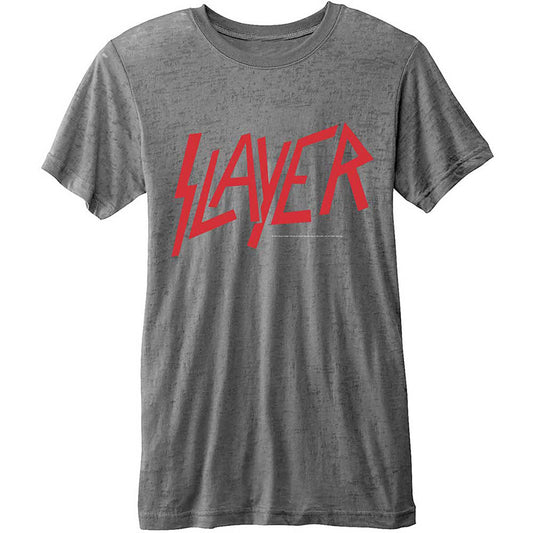 Slayer Classic Logo with Burn Out Finishing Slim Fit T-shirt Front