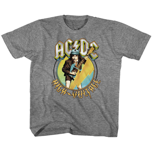 AC/DC Blue Yellow Voltage Kids Childrens T-shirt Front