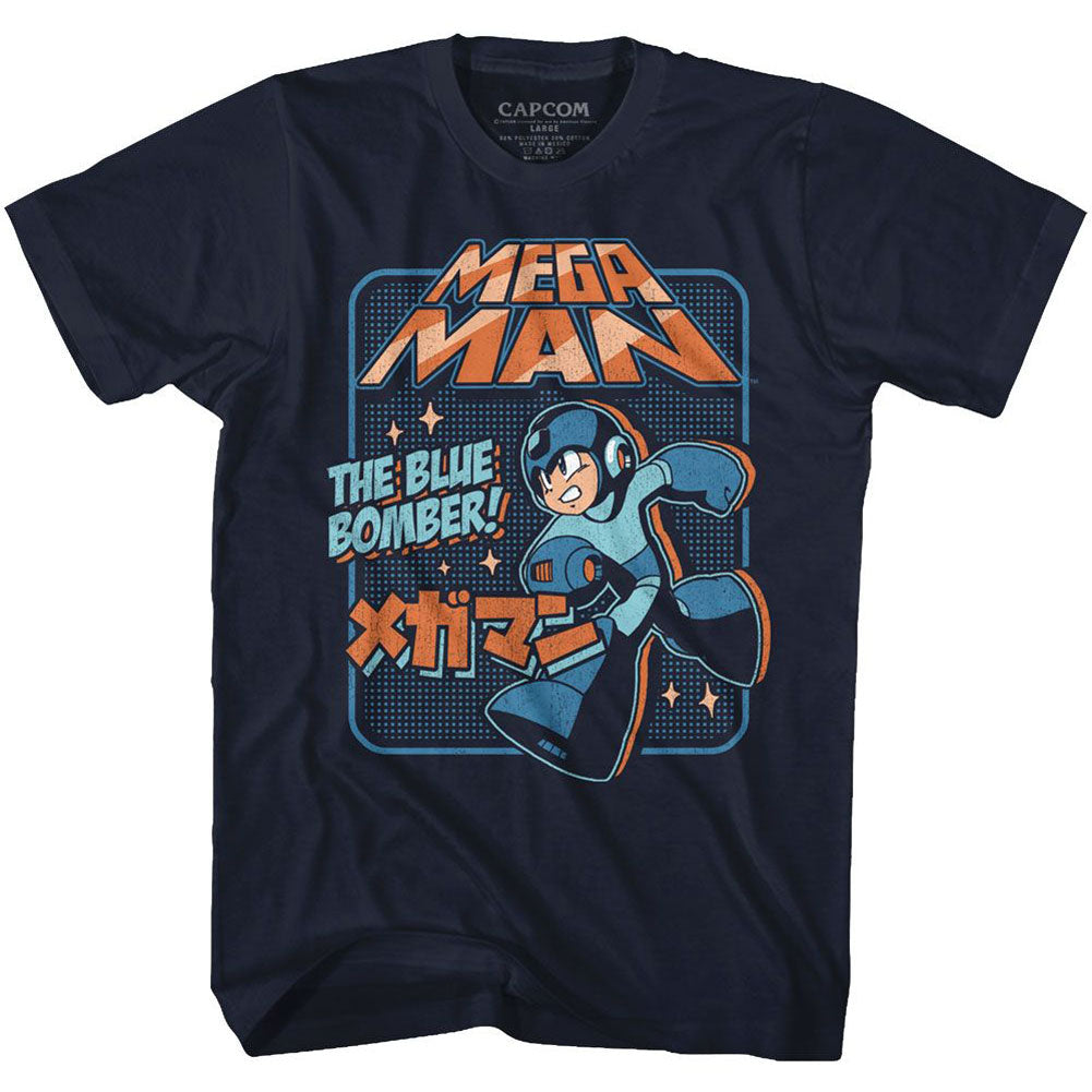 Mega Man Graphic Blu Bomber T-shirt Front