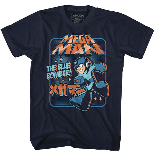 Mega Man Graphic Blu Bomber T-shirt Front