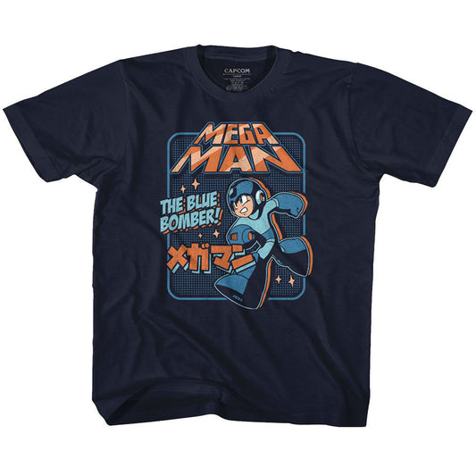 Mega Man Graphic Blu Bomber Youth T-shirt Front