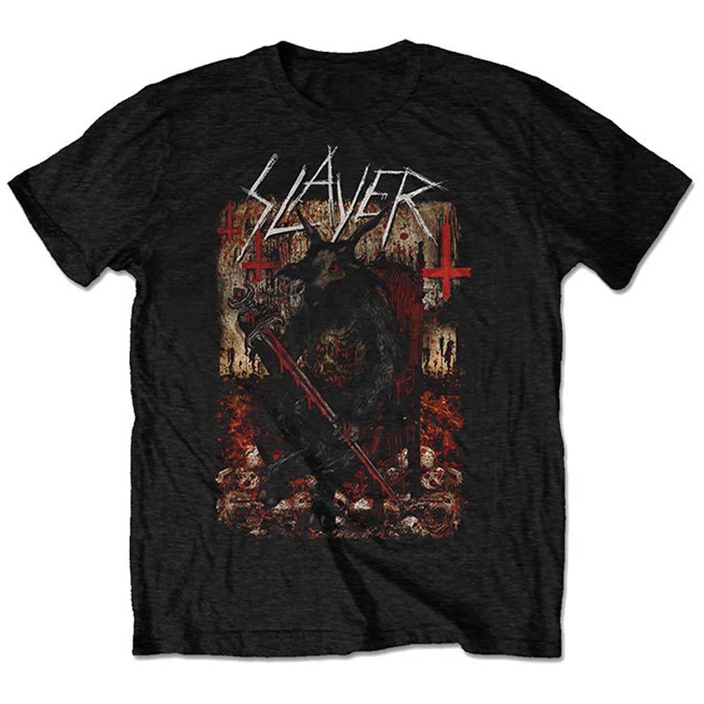 Slayer Hellthrone European Tour 2018 (Back Print/Ex Tour) Slim Fit T-shirt Front