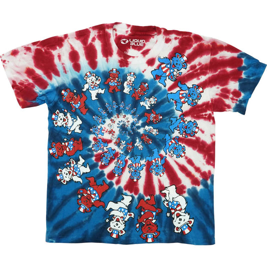 Grateful Dead Spiral Patriotic Bears Tie Dye T-shirt Front