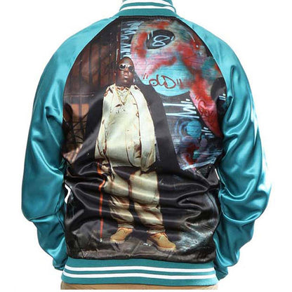 Notorious B.I.G. Biggie Smalls Bomber Jacket Turquoise (Back Print) Jacket Back