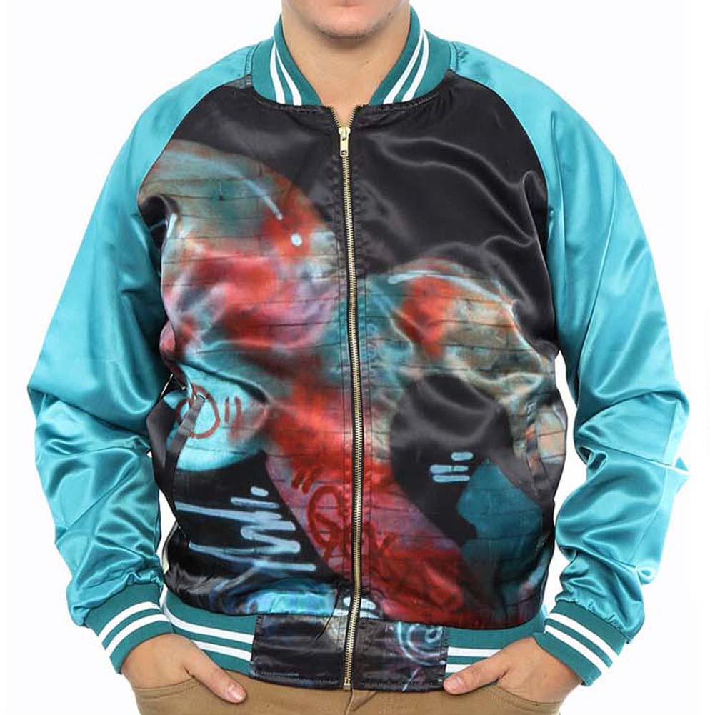 Notorious B.I.G. Biggie Smalls Bomber Jacket Turquoise (Back Print) Jacket Front