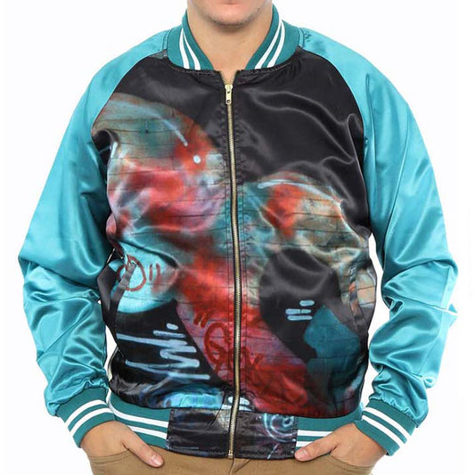 Notorious B.I.G. Biggie Smalls Bomber Jacket Turquoise (Back Print) Jacket Front