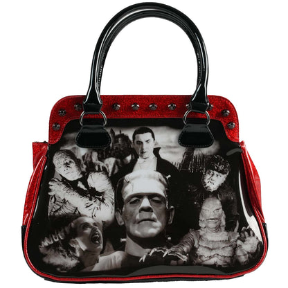 Universal Monsters Monster Collage In Red Glitter Girls Handbag Front