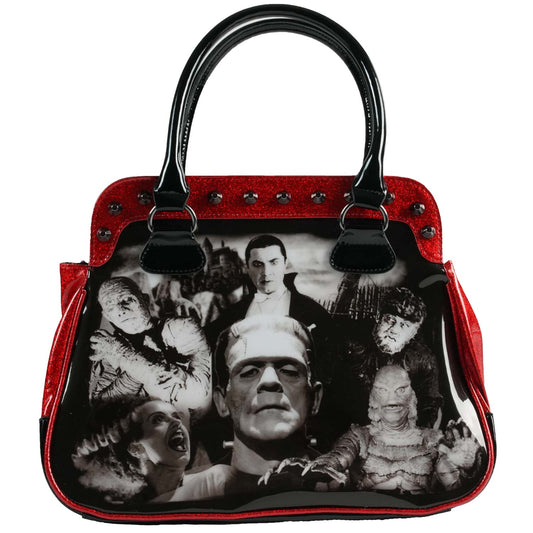 Universal Monsters Monster Collage In Red Glitter Girls Handbag Front