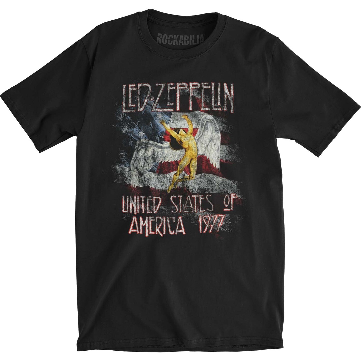 Led Zeppelin USA '77 With Flag Slim Fit T-shirt Front