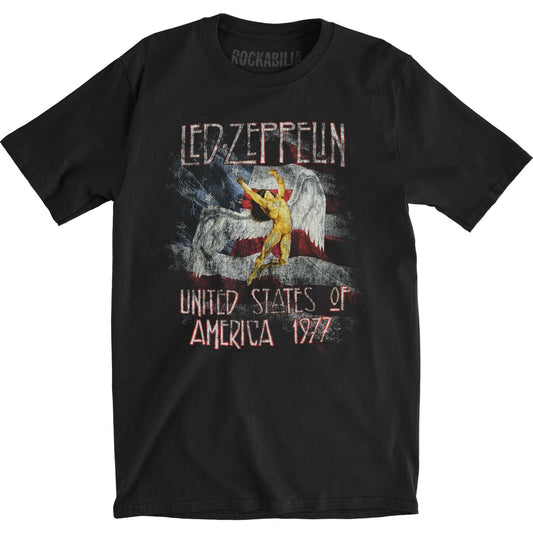 Led Zeppelin USA '77 With Flag Slim Fit T-shirt Front