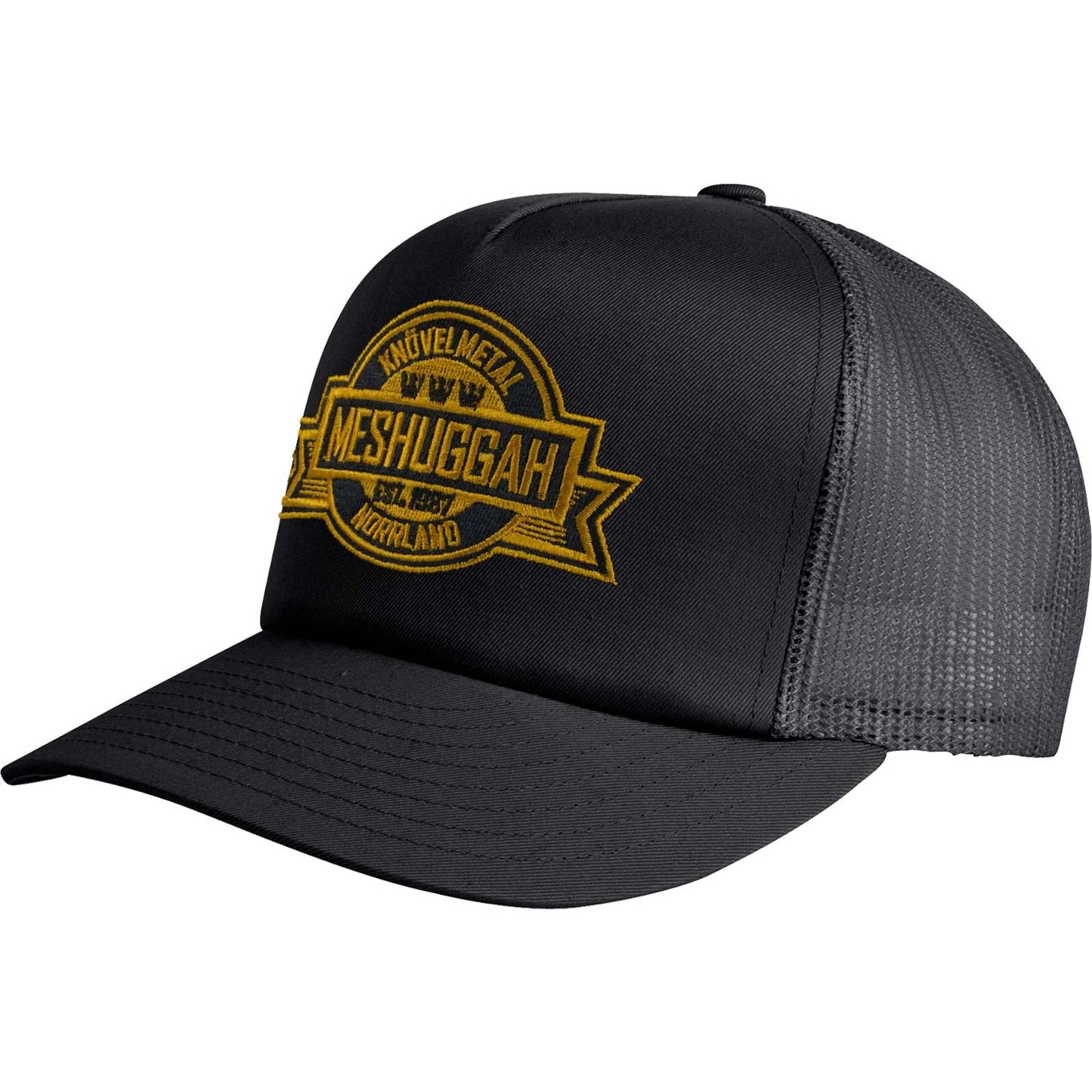 Meshuggah New Era: Embroidered Knovel Metal Seal Snap Back Hat Trucker Cap Front