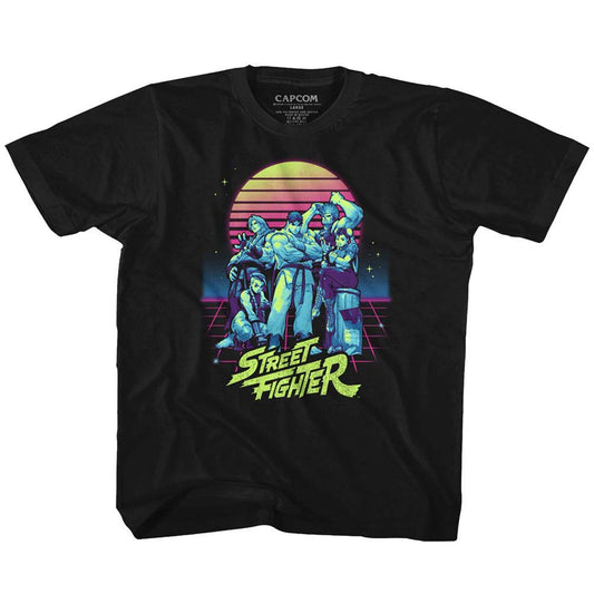 Street Fighter Synthwave Fighter Youth T-shirt Front