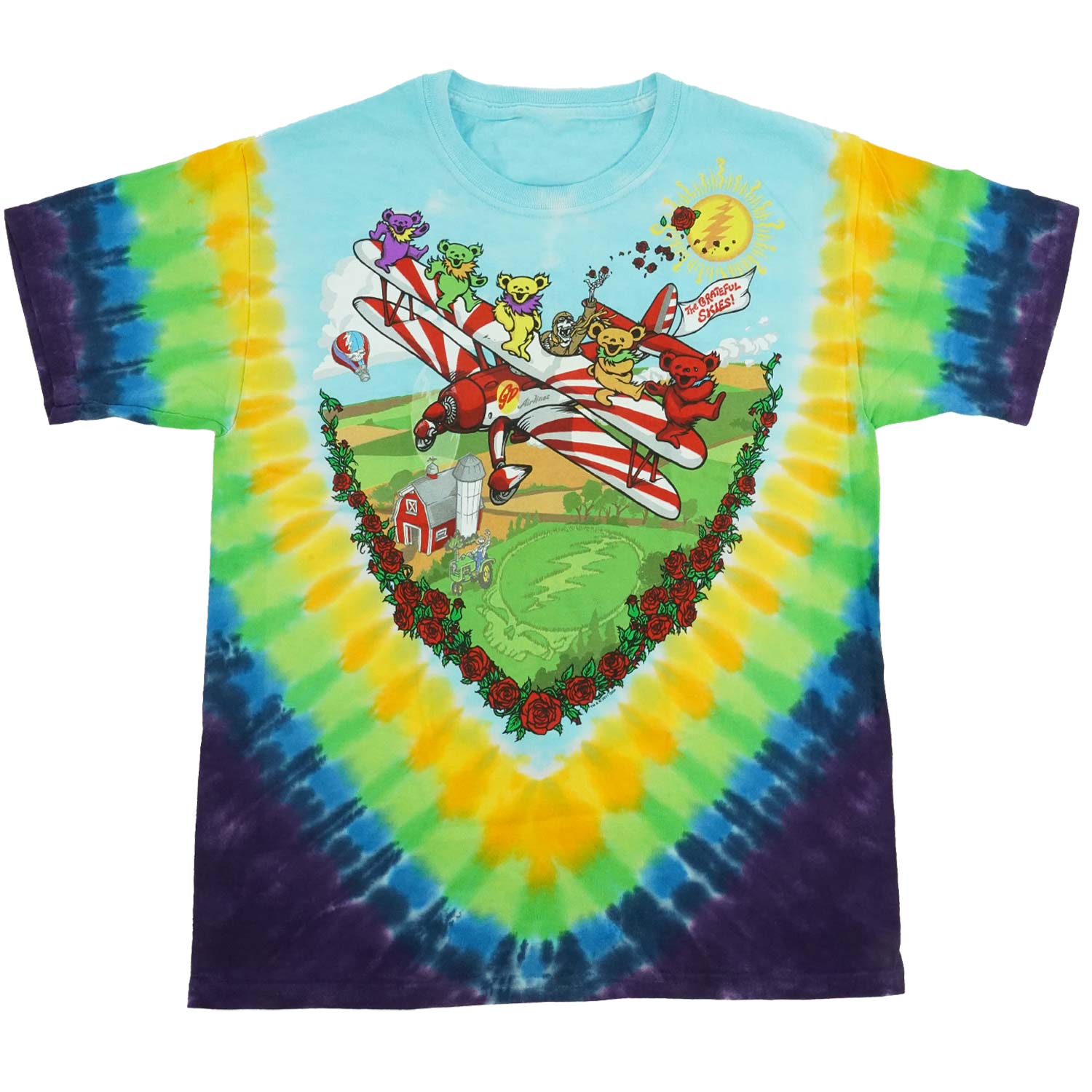 Grateful Dead Bi-Plane Bears Youth Tie Dye T-shirt Front