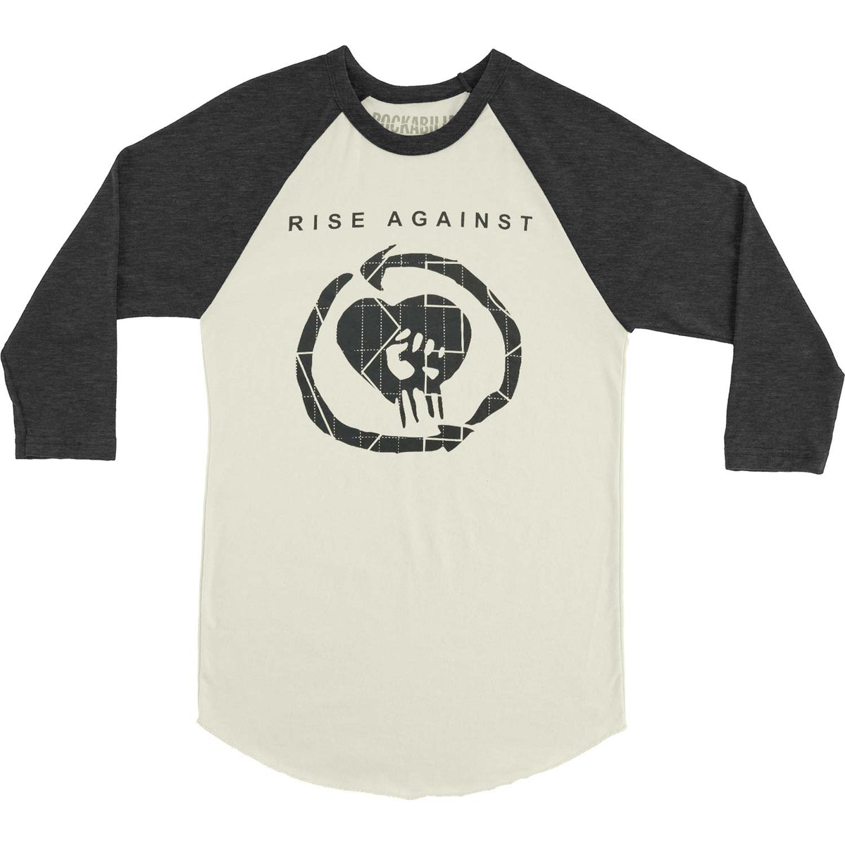 Rise Against TGNS HeartFist Raglan (Natural/Heather Black) Baseball Jersey Front