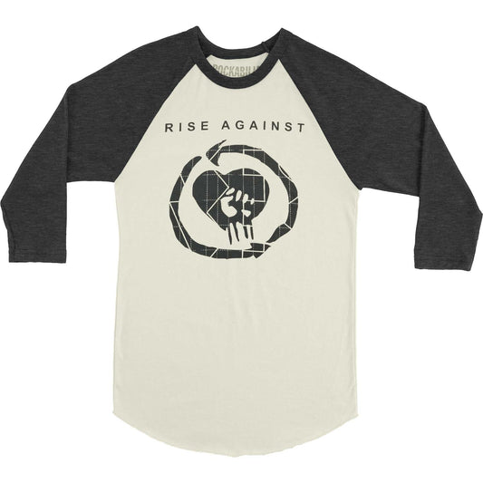 Rise Against TGNS HeartFist Raglan (Natural/Heather Black) Baseball Jersey Front