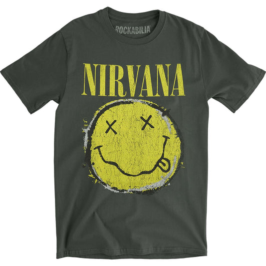 Nirvana Worn Out Smiley Vintage T-shirt Front