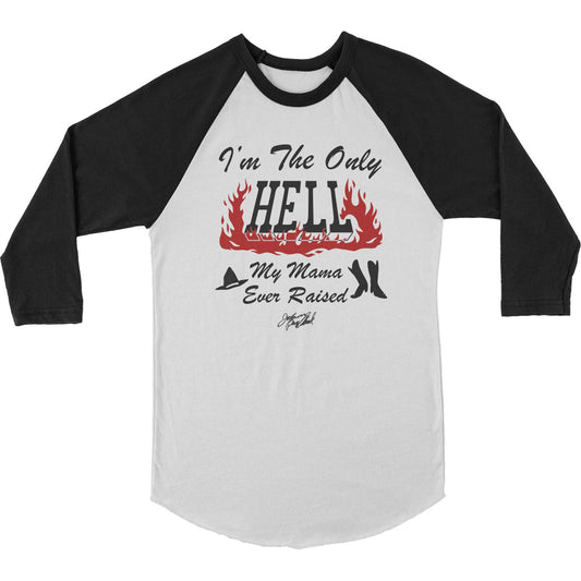 Johnny Paycheck Only Hell Raglan (White/Black) Baseball Jersey Front