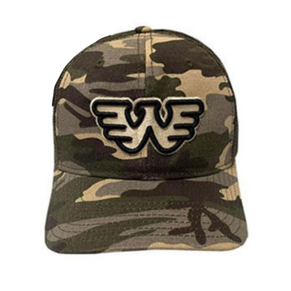 Waylon Jennings Camo 3D W Logo Hat Trucker Cap Front