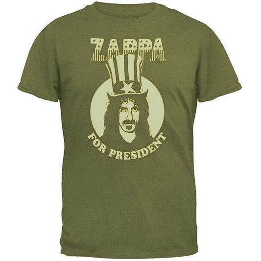 Frank Zappa For President Military Green T-shirt Front