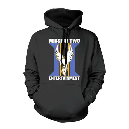 Mission Two Entertainment M2 Logo on Black Hooded Sweatshirt Front