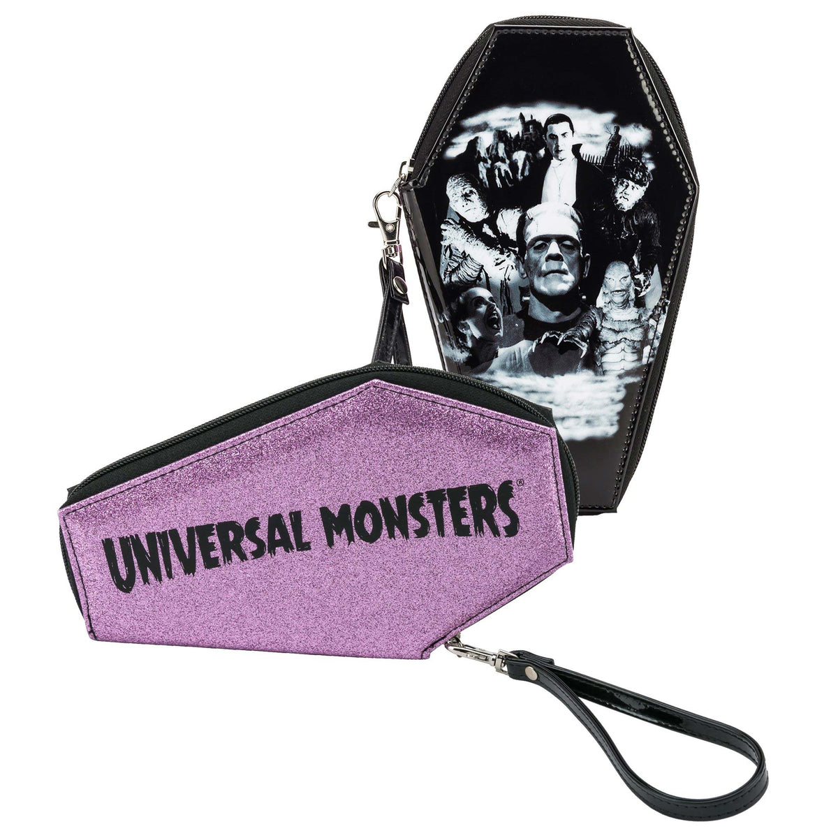 Universal Monsters Monster Collage Glitter Coffin Zip Around Wallet by Rock Rebel Girls Wallet Front